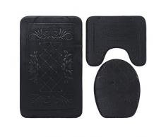 Shaoyao Set 3 Pezzi Tappetino da Bagno Antiscivolo Morbido in Memory Foam Assorbente Morbido, Coperchio WC, Tappeto Contorno a Forma di U Negro 2