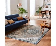 Tappeto per soggiorno, camera da letto, tappeto etnico, tappeto per salotto, pelo ras, tappeto antico, tappeto orientale, decorazione industriale, tappeto vintage (160 x 230 cm, blu)