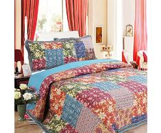 ZQYMM Patchwork Copriletto Trapuntato Trapuntino Invernale Matrimoniale Una Piazza e Mezza 240x260cm 3 Pezzi Set copriletto Reversibile Morbido con Due Federe in Microfibra Double Face,B,240 * 260CM