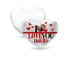 gadgeteventi Cuscino Paillette a Forma di Cuore Innamorati San Valentino Personalizzato “I Love You Murales con Nome e Foto” (Rosso)
