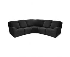 Copridivano angolare elasticizzato in jacquard, 5 posti, per divano ad angolo, a forma di L, antiscivolo, copripoltrona universale, 7 pezzi (nero)