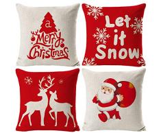 Annhao Natale Federe 4 Pezzi, Federe per Cuscini in Morbido Lino Decorazioni Natalizie Divano, Auto, Letto, Decorazioni per Divano, 45x45cm, con Cerniera Invisibile.