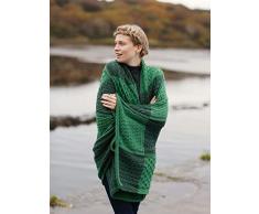 Aran Woollen Mills Coperta Irlandese 100% Lana Merino Patchwork Intarsiato (42 x 66 Inches) (Kiwi/Connemara Verde)