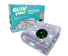 HOME KOKO LOOK Coperta GLOW FUN! Coperta Fluorescente Bambino Coperta Pile Stelle Fluorescenti Coperta Pile Che i Illumina al Buio 125x150cm Plaid Illuminante Coperta Bambino Blu