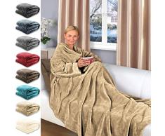 Gräfenstayn® Coperta TV con Maniche - 200 x 150 cm - Coperta coccolone - Molti Colori - Pile in Microfibra di Flanella Supersoft - con Sigillo Oeko-Tex Fiducia certificata (Marrone Chiaro)