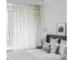 M&W DAS DESIGN Tenda a foglie stampate, semitrasparente, in voile, decorativa, traslucida, per finestra, morbida (1 pezzo)