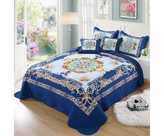 Copriletto Matrimoniale Cotone Trapuntato Copriletti Eleganti Patchwork Coperte Letto Federa Matrimoniali, Coperta Di Cotone Stampa Trapunta Matrimoniale,Blue2-230x250cm