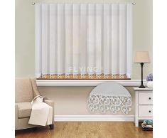 FKL LB-20 - Tenda da balcone in voile con fettuccia arricciata, stile moderno, lunghezza 250 x 400 cm, colore: Bianco