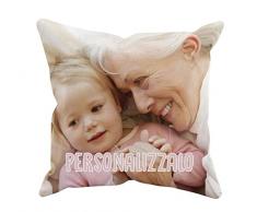 Cuscino Personalizzato con Foto Idea Regalo Nonna Zia Bisnonna Festa dei Nonni Compleanno Natale 40x40 cm con Imbottitura Retro Bianco