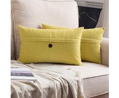 MIULEE Confezione da 2 Federe per Cuscini Copricuscini in Lino Incrociato Fodere Decorativi Bottone per Casa Divano Auto 30X50cm Giallo
