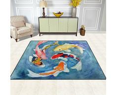 Naanle tradizionale giapponese tappeto antiscivolo per per camera da letto, soggiorno, cucina 50 x 80 cm (1.7 'x 2.6' ft), acquerello Koi nursery tappeto pavimento tappetino yoga, Multi, 150 x 200 cm(5' x 7')