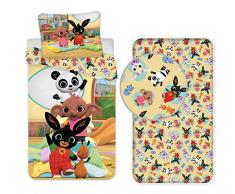 L.T.Preferita Bing Coniglio 3pezzi Set Letto Singolo Copripiumino 140x200 cm + Federa + Lenzuola c/Angoli 90x200cm Cotone Biancheria Bambini