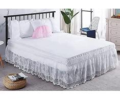 TGETBTTSR Gonna da Letto Pizzo Vestiletto Bed Skirt Elasticizzata Avvolgente Matrimoniale/Singolo/Una Piazza E Mezzo Tre Lati Tessuto con Volant Gonna da Letto Facile da Installare da 40 cm