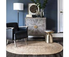 nuLOOM Tappeto in Iuta Rigo Intrecciato a Mano, Juta, Naturale, 67.5 x 120 cm Oval