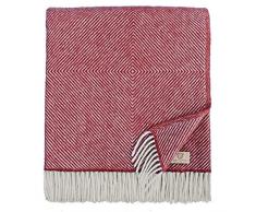LINEN & COTTON Soffice e Calda Coperta Matrimoniale Alaska con Motivo a Rombi – in 100% Pura Lana Vergine di Nuova Zelanda, Bordeaux Rosso (140 x 220 cm) Plaid Copriletto per Divano Letto Singolo