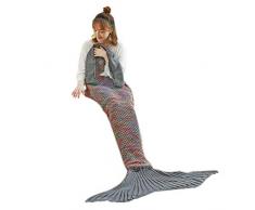 Remeehi, coperta a forma di coda di sirena per adulti e bambini, trapunta per pisolini, sacco a pelo, in pile corallo, lavorata all'uncinetto, per tutte le stagioni, grigio, 55*27.5 Inch