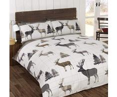 SoSoft, Set di biancheria da letto composto da copripiumino singolo e federe in flanella, motivo: cervo, copriletto in cotone felpato, grigio