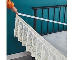 Gonna da Letto Avvolgente in Pizzo,Tre Lati Tessuto Singolo/Matrimoniali/Una Piazza e Mezzo Pizzo Vestiletto Elegante e Traspirante, con Motivo Floreale Elasticizzato e Volant Antipolvere da 38 cm