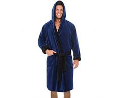 BOTCAM Accappatoio da uomo in spugna con cappuccio, per sauna, accappatoio per la casa da uomo, in flanella, cappotto caldo e morbido, per la sauna e per le feste in hotel,, Blu, 5X-Large