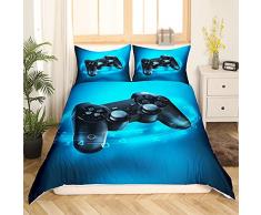 Set di biancheria da letto per ragazzi con giochi di Tröster StartSeite per bambini, 135 x 200, copripiumino moderno per ragazzi e ragazze, giocatori, decorazione per la camera da letto, colore: blu