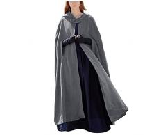 Generico Cappotto da donna in lana con cappuccio lungo invernale vintage soprabito alla moda con bottoni Felpa Coperta