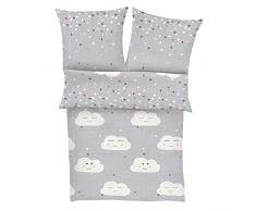 s.Oliver Biancheria da letto in flanella Nuvole 135x200 cm - Biancheria da letto per bambini Grigio 100% cotone, set di biancheria da letto in flanella 135x200 cm e cuscino 80x80 cm, con cerniera