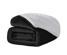 WAVVE Plaid Coperta Sherpa Pile Invernale - 130x150 cm, Nero - Coperta Pelosa Nera Divano/Letto Singolo 150x130 - Microfibra Morbida e Calda