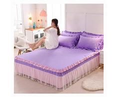 ALICED Gonna Letto per Uso Domestico 3 Pezzi Principessa Pizzo Gonna Copriletto Matrimonio Pizzo Antiscivolo Coreano Fashion Design Letto Federa Antipolvere/Antirughe/Antiscivolo