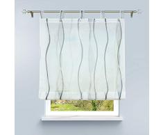 HongYa - Tenda a pacchetto in voile trasparente, con passanti, Poliestere, Bianco argento, H/B: 140/60 cm