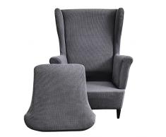 CHNSHOME Copripoltrona con Orecchie Elasticizzato 1 Posto copripoltrona 2 Pezzi Elasticizzato Fodere per poltrone a orecchioni Copripoltrona Grigio Scuro