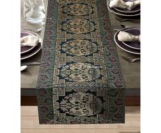 DK Homewares Indian Tradizionale Sala da Pranzo Arredamento 60 X 16 Runner da Tavolo Broccato Jacquard Elefante Floreale 5 Ft Centrotavola (150 X 40 Cm ; Verde Scuro E Oro)