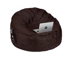 Relaxdays Poltrona Cuscino XXL in Pelle Finta Scamosciata, Pouf a Sacco Imbottito per Adulti, 2 Tasche, Marrone Scuro, 1 pz