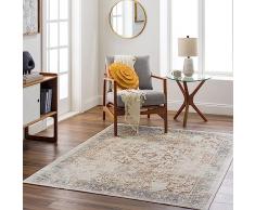 Surya Bridgetown - Tappeto vintage lavabile in lavatrice, per soggiorno, sala da pranzo, cucina, stile bohémien orientale e morbido tappeto lavabile, grande tappeto 160 x 213 cm, marrone, crema e blu