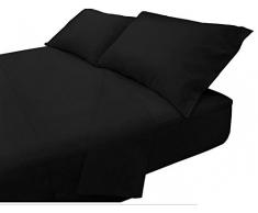 Completo Lenzuola Nero In 100% Cotone, Per Letto Matrimoniale, In Tinta Unita Nero, 4 pezzi