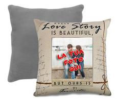 CUSCINO PERSONALIZZATO PERSONALIZZABILE IN JUTA STAMPA FOTO SAN VALENTINO IDEA REGALO STORY LOVE