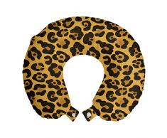 ABAKUHAUS Leopardato Cuscino da Viaggio, Pelle di animale naturale, Accessorio in Schiuma di Memoria per Viaggio, 30 cm x 30 cm, Terra Giallo Ambra