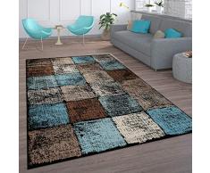 Paco Home Tappeto Vintage a Pelo Corto per Soggiorno, Marocchino, Rombi, Turchese-Marrone, Dimensione:140x200 cm, Colore:Marrone