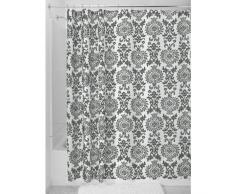 InterDesign Damask Tenda da doccia, Tenda per vasca da bagno con occhielli in metallo, Tenda in poliestere 180,0 cm x 200,0 cm con design moderno, Poliestere grigio