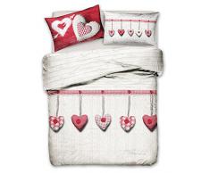 Copripiumino Pensieri Delicati In 100% Cotone, Per Letto Matrimoniale 2 Piazze, Disegno Cuore Colore Rosso