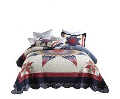 Copriletto Trapuntato Patchwork Fatto A Mano Puro Copriletti Trapuntato 100% Cotone 3 Pezzi Decorazione Trapunta Ricamato Coperte Multifunzione + 2 Federa,SuperKing:260x300cm+50x70cmx2