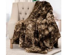 Yizunnu Coperta in finta pelliccia per letto, divano, auto e divano, calda, morbida, di lusso, su due lati, spessa 1,2 kg, 127 x 152 cm (marrone)
