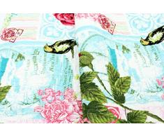 Copriletto Kiana 230 x 250 cm fiori uccelli blu Vintage Shabby Plaid Coperta Quilt