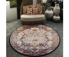 QETU Persiana Style Rotonda Coperta di Zona, Vintage Tradizionale Floreale Circolare/Stuoia, per Soggiorno Camera da Letto Tavolino Home Decor Tappetino,100cm