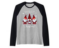Tre Gnomi in Buffalo Plaid Buon Natale Gnome Maglia con Maniche Raglan
