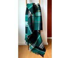 JOWOLLINA 100% lana dagnello, plaid a quadri, motivo tartan (verde foresta, 150 x 205 cm)