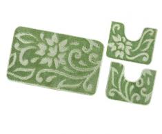 emmevi Tappeto Bagno Set 3 Pezzi Morbido Elegante Girowater Antiscivolo Lavabile mod.GIAVA SET 3 PZ VERDE