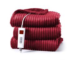 CAROMIO Coperta elettrica con spegnimento automatico, coperta riscaldata, 6 livelli di riscaldamento con timer, riscaldamento rapido, con strisce elettriche in pile, colore rosso, 130 x 180 cm