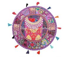 Stylo Culture Cuscino da terra etnico in cotone con ricamo vintage Patchwork ricamato viola 55x55 Tuffet Floor