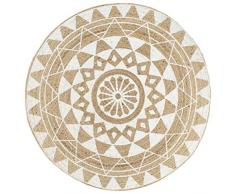 vidaXL Tappeto Lavorato a Mano in Juta Naturale Intrecciata Rotondo a Spirale Cucina Salotto Passatoia Artigianale Stuoia con Stampa Bianca 150 cm