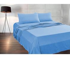 MADE IN ITALY - Completo Lenzuola con sotto con angoli H 20, in puro cotone 100% di altissima qualita (azzurro, matrimoniale)